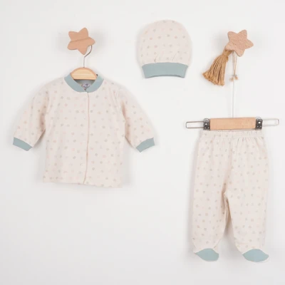 Hoppala 4430 0-3 Ay Puanlı Önden Açık Şapkalı Patikli Zıbın Takımı 