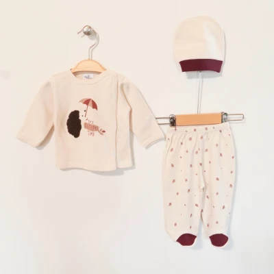 Hoppala 4431 0-3 Ay Kirpi Süzene Nakışlı Eldivenli Unisex Zıbın Takımı