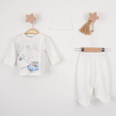 Hoppala 4432 0-3 Ay Cars Baskılı Düğmeli Eldivenli Zıbın Takımı