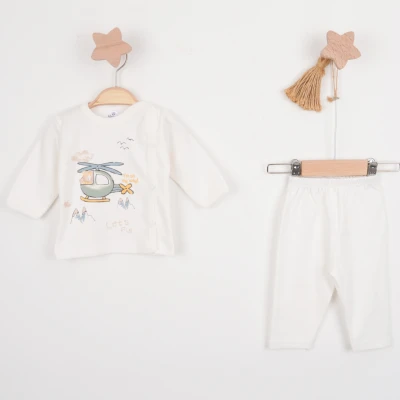 Hoppala 4434 0-3 Ay Helikopter Baskılı Erkek Patiksiz Zıbın Takımı