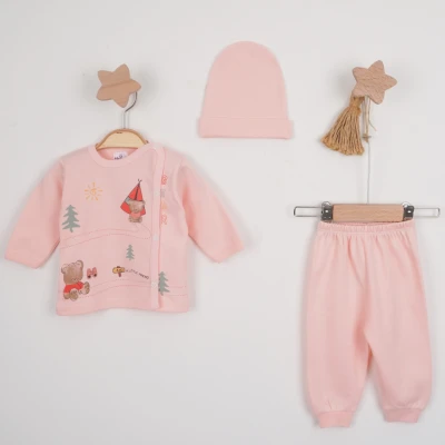 Hoppala 4435 0-3 Ay Camping Bear Manşetli Şapkalı Zıbın Takımı