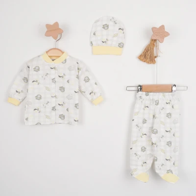 Hoppala 4437 0-3 Ay Unisex Baykuş Baskılı Şapkalı Patikli Zıbın Takımı