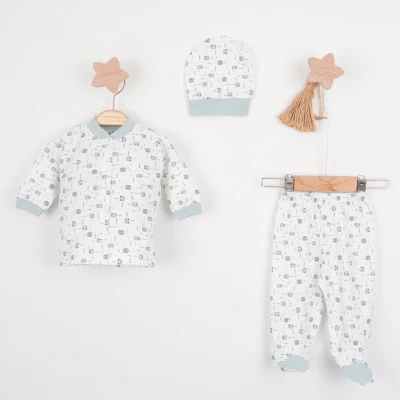 Hoppala 4438 0-3 Ay Animals Baskılı Şapkalı Patikli Önden Açık Zıbın Takımı