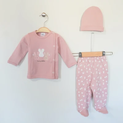 Hoppala 4445 0-3 Ay Bunny Baskı Süzene Eldivenli Zıbın Takımı