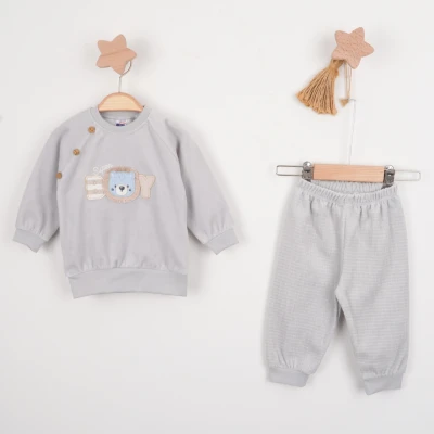 Hoppala 4602 3-6/6-9/9-12 Ay Lion Nakışlı Kadife Erkek İkili Takım