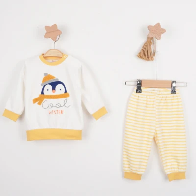 Hoppala 4607 3-6/6-9/9-12 Ay Winter Baskılı Süzene Nakışlı Kadife İkili Takım