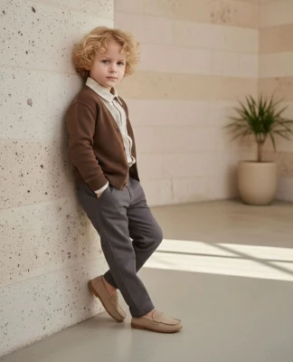Kahverengi Çocuk Gömlek Ceket Takımı
