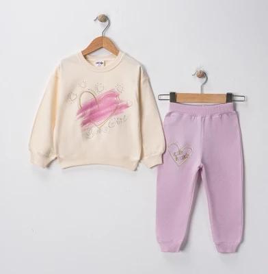 LOVELY GIRL BASKILI İKİLİ EŞOFMAN TAKIMI