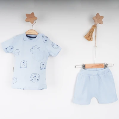 Luminoso 4369 6-9-12 Ay Bear Tiger Baskılı Erkek Şortlu Takım