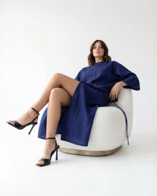 Mavi Yıpranmış Stil Elbise