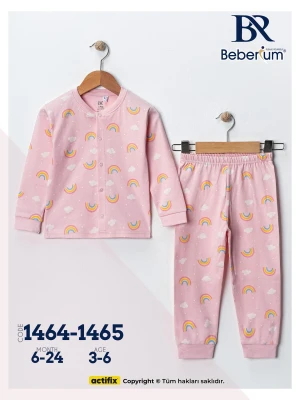 Pembe Bulut ve Gökkuşağı Desenli Pijama Takımı