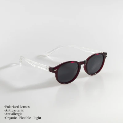 UNISEX BEBEK ÇOCUK GÜNEŞ GÖZLÜĞÜ  POLARIZED - BORDO ÇERÇEVE ŞEFFAF SAP