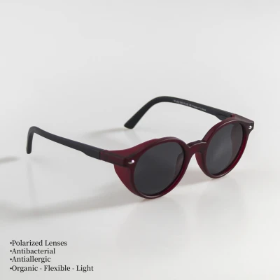 UNISEX BEBEK ÇOCUK GÜNEŞ GÖZLÜĞÜ  POLARIZED - OVAL MAT BORDO ÇERÇEVE SİYAH SAP