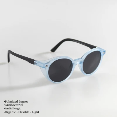 UNISEX BEBEK ÇOCUK GÜNEŞ GÖZLÜĞÜ  POLARIZED - OVAL MAT MAVİ ÇERÇEVE SİYAH SAP