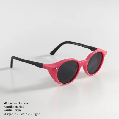 UNISEX BEBEK ÇOCUK GÜNEŞ GÖZLÜĞÜ  POLARIZED - OVAL MAT PEMBE ÇERÇEVE SİYAH SAP
