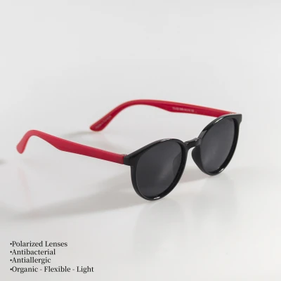 UNISEX BEBEK ÇOCUK GÜNEŞ GÖZLÜĞÜ  POLARIZED - OVAL SİYAH ÇERÇEVE KIRMIZI SAP