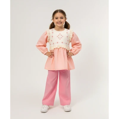 VOVİDO KIZ 3-4-5-6 YAŞ BRODELİ FIRFIRLI 2Lİ TAKIM